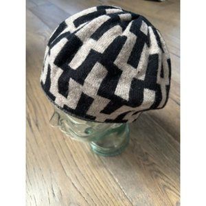 Jonathan Adler Gray Winter Wool/Cashmere Knit Geometric Beanie Hat One Size